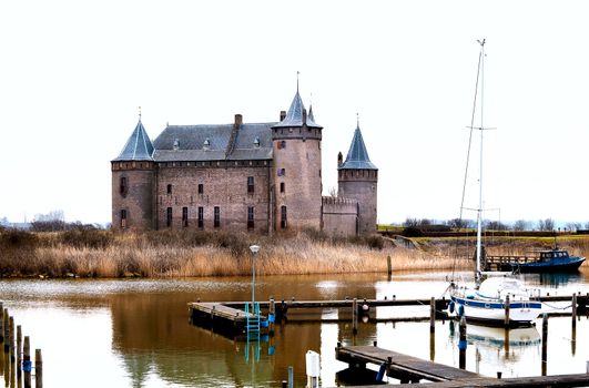 view on castle in small Dutch towm Muiden