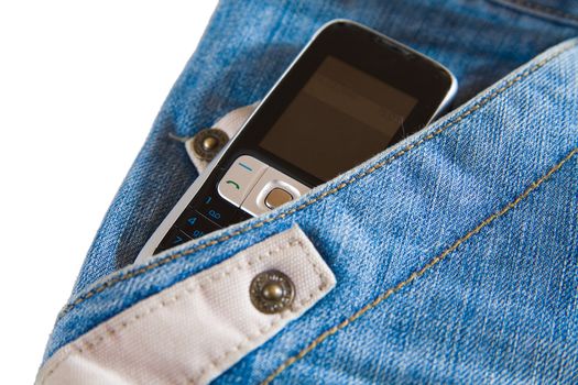 cell phone in pocket of modern fashionable jeans