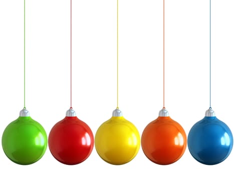 Christmas balls of different colours in the form of spheres on a white background