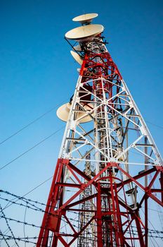 Antenna steel structure for communications on blue sky background