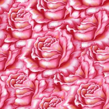 Seamless background, flowers rose, acrylic, hand-draw painting