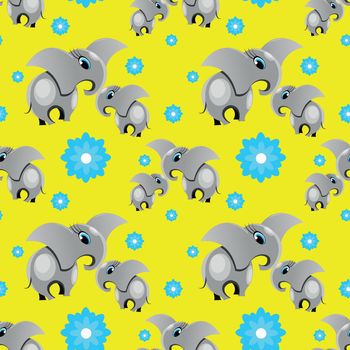 seamless pattern with two elephants with flower