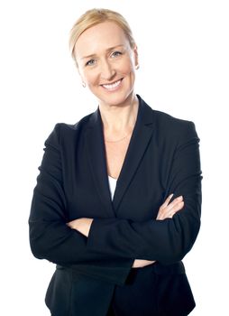 Smiling gorgeous businesslady posing with crossed arms