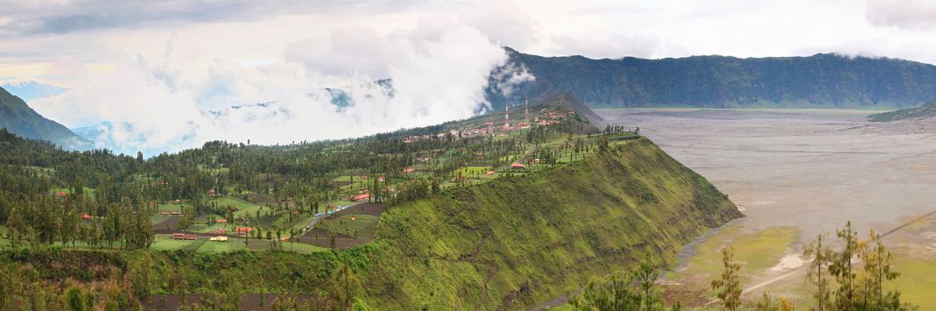 Panorama Landscape of mountain village at Bromo Indonesia