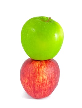Fresh red and green apples on white background