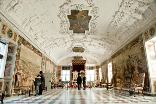 The hall of Rosenorg Castle is the royal residence in Copenhagen Denmark