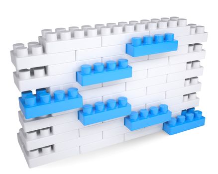 The wall of the children's blocks. Isolated render on a white background