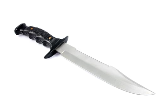 used field knife with serrated blade on white background
