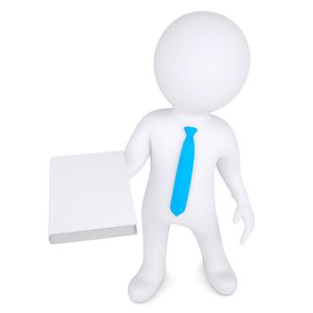 3d man holding a white paper in his hand. Isolated render on a white background