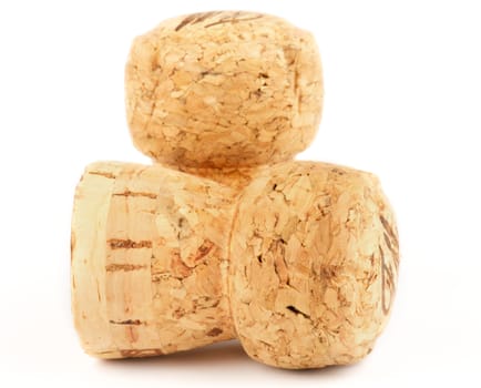 Two Champagne corks isolated on white background