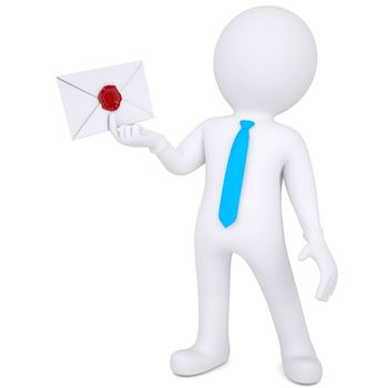 3d man holding an envelope in his hand. Isolated render on a white background