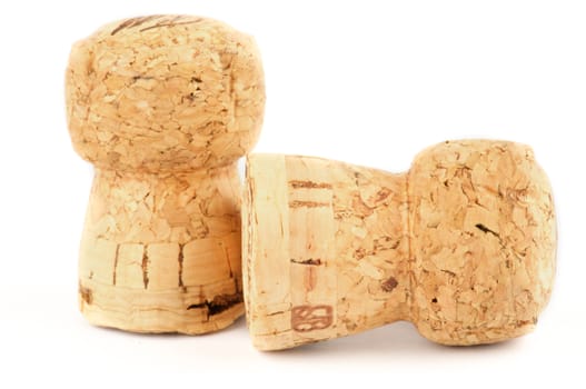 Two Champagne corks isolated on white background