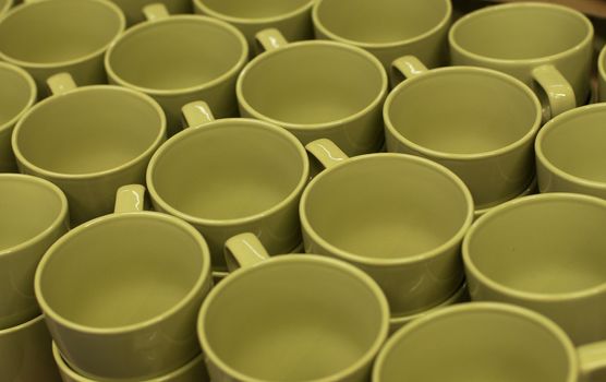 many empty green coffee cups 