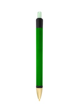 Close up of green pen isolated with clipping path on white