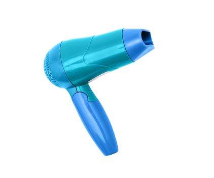 Blue hair dryer isolated on white background