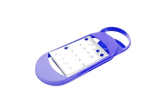 A grater with a violet handle on a white background