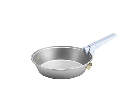 metallic frying pan on isolated on white