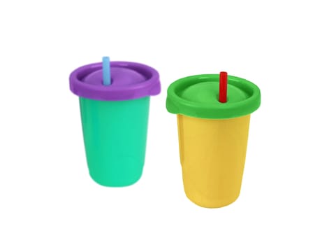 Two fast food paper cups with straws
