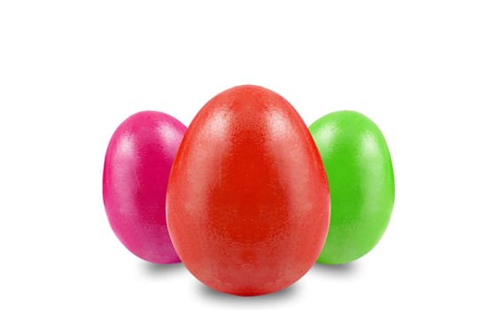 easter eggs in different colors on white background