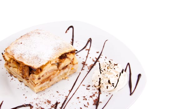 slice cake and ice cream on plate