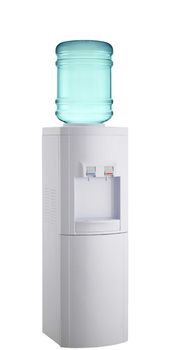 White cooler with water bottle on a white background.