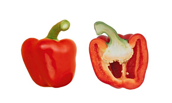 two halves of red sweet pepper isolated