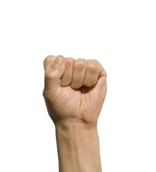 Image of male showing fist isolated over white