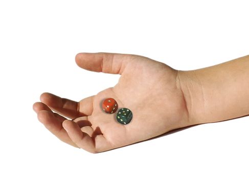 dice in a desaturated hand