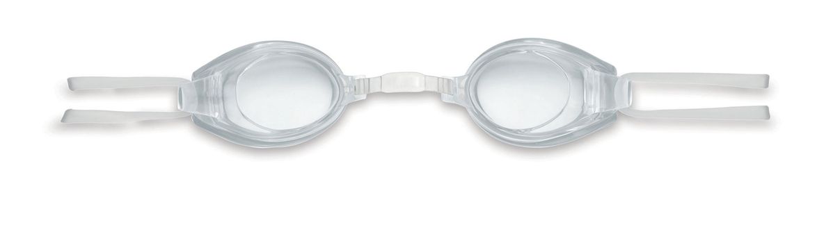 white swimming goggles on white background.