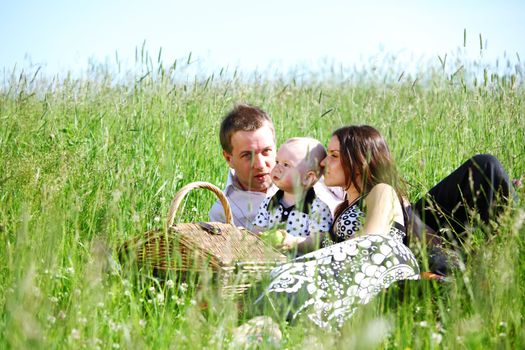  happy family on picnic in green grass