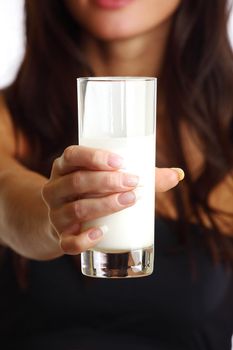 woman drink yogurt close up