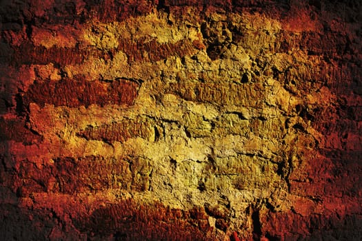 Weathered and stained brick wall from an old church wall. Made as a burned background.