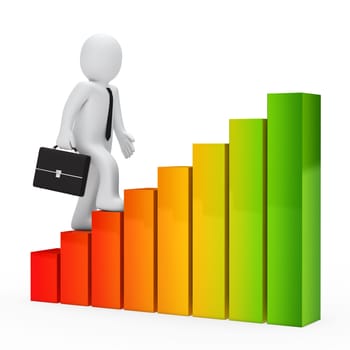 businessman with briefcase go up a graph