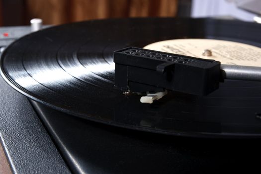 close-up of old vinyl player 