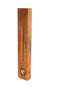 Old wooden bubble level on a white background