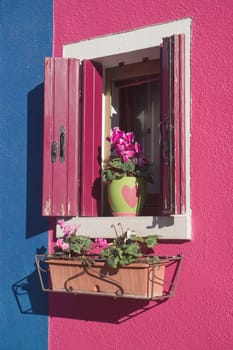 Window of a house from the island of Burano in Italy near Venice