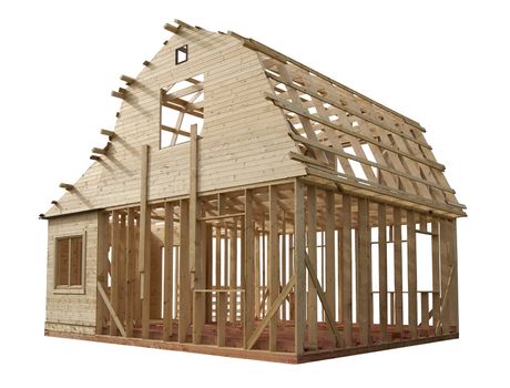 Skeleton of a wooden house on a white background