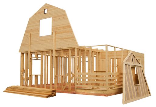 Skeleton of a wooden house on a white background