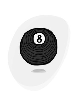 An illustration of a billiard 8 ball with grey backdrop and shadows.