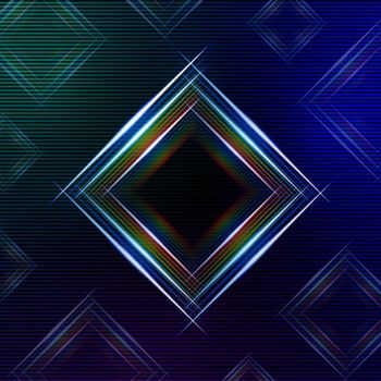 abstract blue background with shining multicolored squares and lights