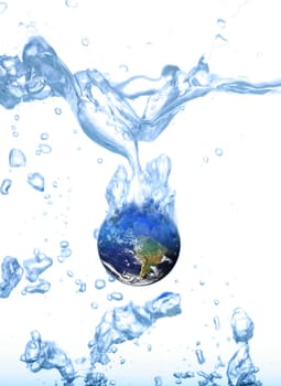 Illustration of the earth going under in clear water