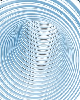 Turn in the round tunnel with the polished metal walls
