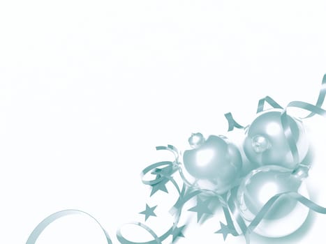 Three Christmas toys of blue color in the form of spheres on a white background