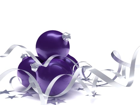 Christmas toys, stars and ribbons on a white background
