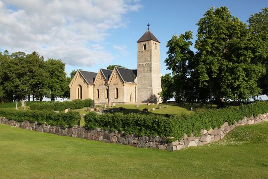 View of a medieval church a beautiful summerday in Ostergotland, Sweden.