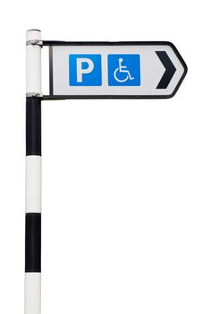 black and white parking sign with reserved wheelchair spaces (isolated on white background)