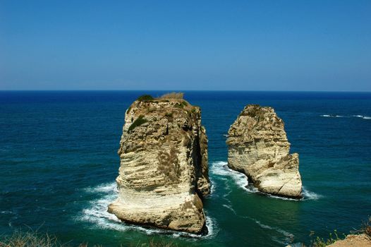 Landscape of the famous site of Pigeon Rocks in Beirut,Lebanon