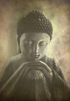Contemplating Buddha with texture in a grunge style.