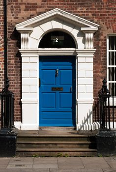 gorgeous blue georgian door with staircase in Dublin, Ireland