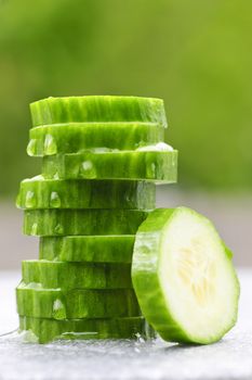 Stack of fresh organic green cucumber slices